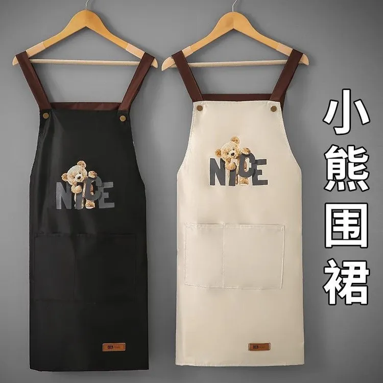 小熊围裙家用厨房背带防水加厚围裙防油耐脏男女时尚可爱小熊围腰