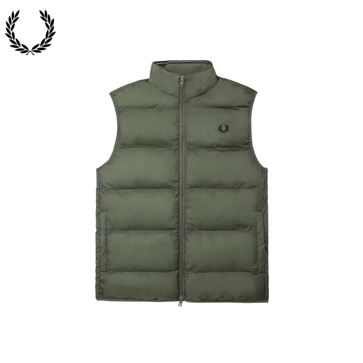 FRED PERRY男装立领拉链绗缝马甲2025秋季新款简约户外风背心外搭