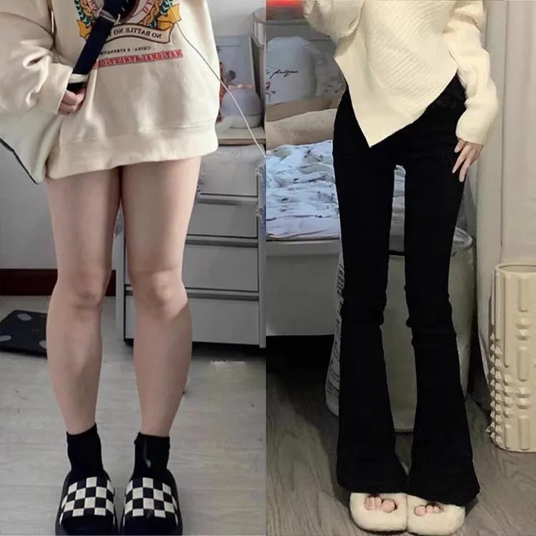 雪千羽黑色高腰微喇叭牛仔裤女2025春秋新款显瘦小个子弹力马蹄裤
