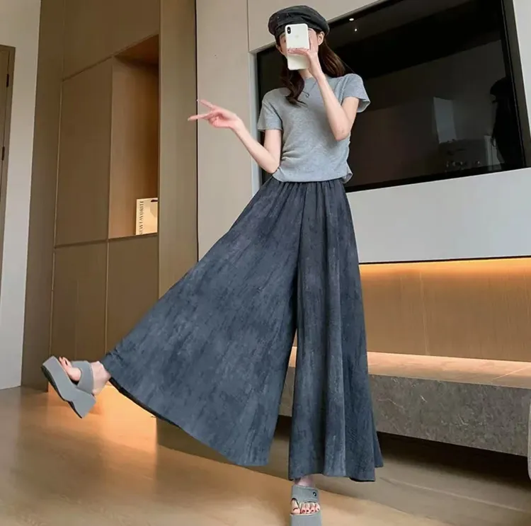 【双口袋+运费险 】2025新款扎染冰丝裙裤女夏季薄百搭时尚高腰阔腿