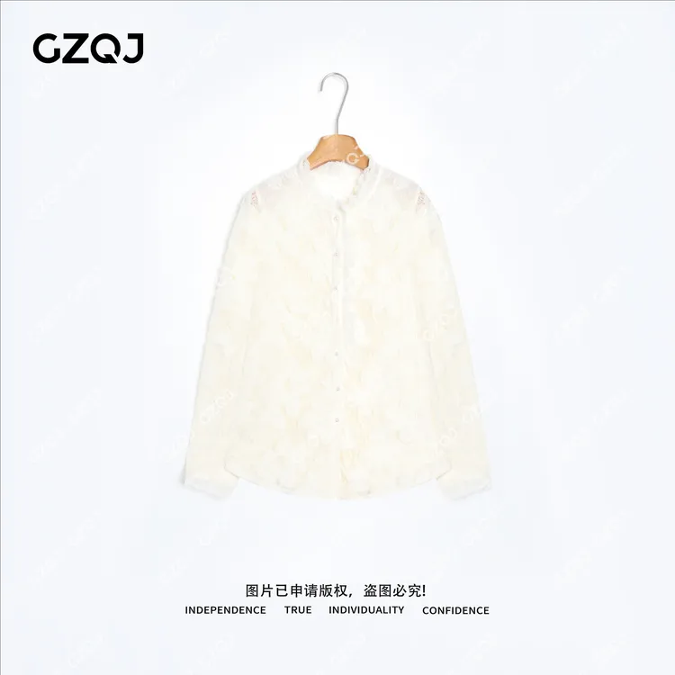 老琴私服【白月光】高级感设计师时尚长袖内搭蕾丝衬衫上衣女春9072