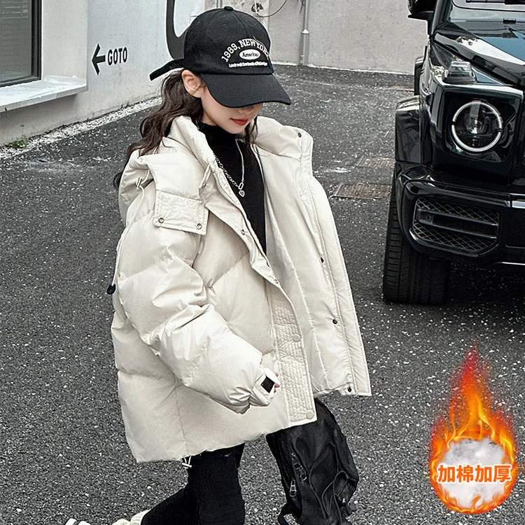 女童冬季棉衣2025新款儿童保暖休闲宽松外套连帽加厚棉服洋气韩版