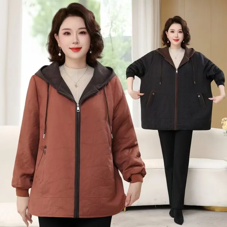 中长款中老年大码秋冬风衣宽松妈妈装洋气气质时尚连帽款