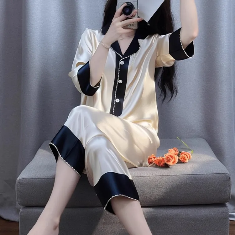 tpvl025新款水光绸睡衣女春秋长袖家居服套装高级感小香风法式薄