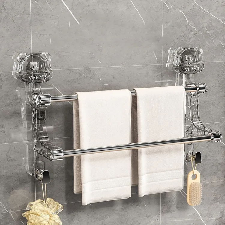 毛巾架吸盘强力免打孔卫生间浴巾架壁挂浴室置物架伸缩毛巾杆挂钩