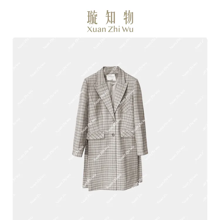 品味时光西服 时尚休闲气质毛呢格子西装王璇原创设计