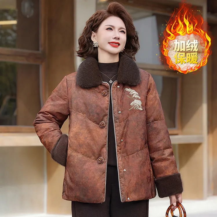 2025新款奶奶妈妈冬装国风棉服保暖棉衣中老年女加厚加绒棉袄外套