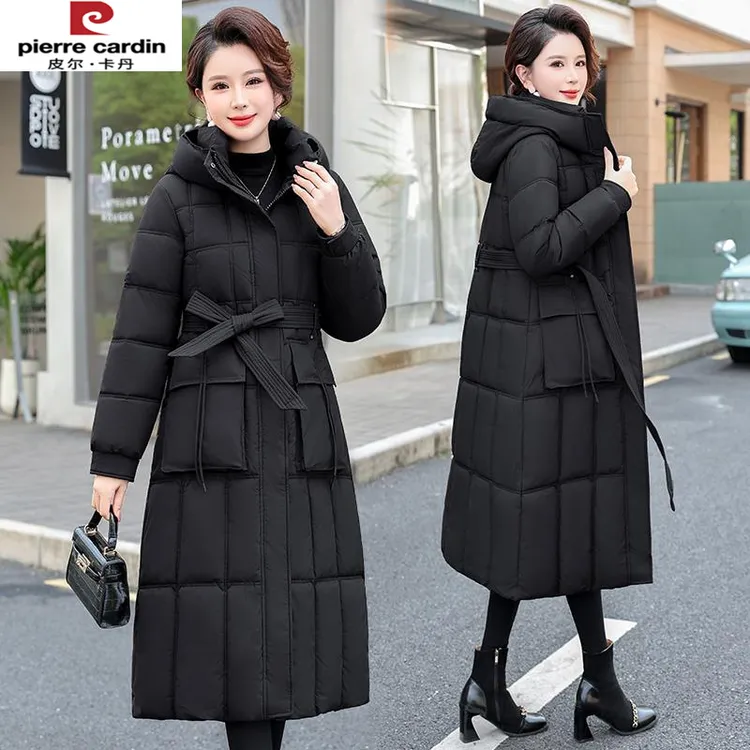 皮尔卡丹秋冬新款过膝中长款服2025显瘦连帽大码保暖洋气气质袄外