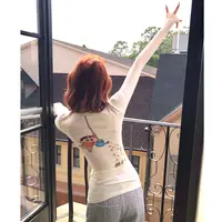 婉君T【蜡笔撒钱T】秋季时尚长袖修身显瘦印花T恤上衣LWJ25C3T3105