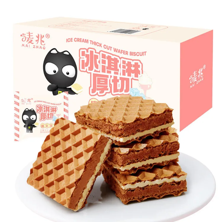唛兆厚切威化饼干一盒巧克力威化冰激凌可可饼干零食量大批发