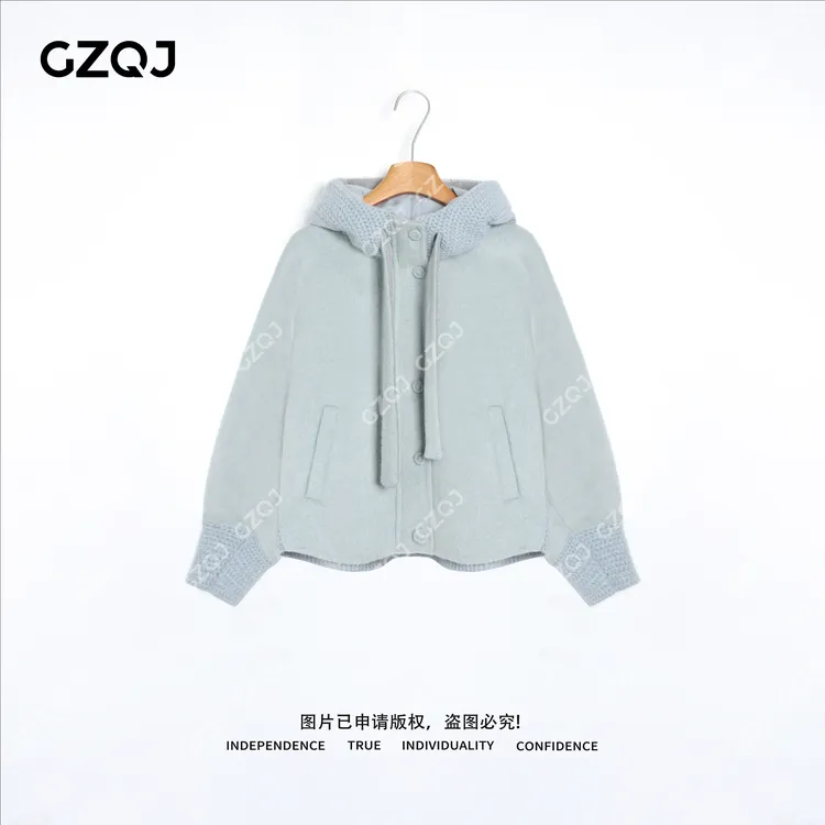 老琴私服【机能蓝图】90白鹅绒羊毛大衣针织连帽羽绒外套女冬款2131