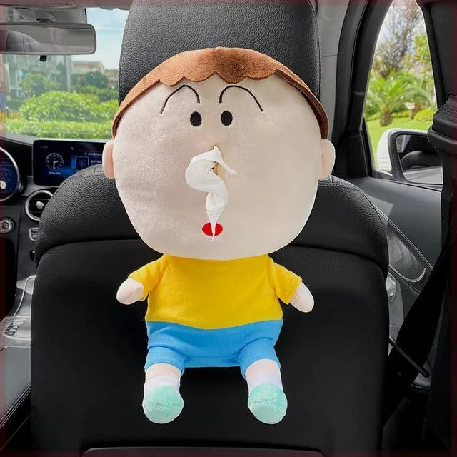 创意可爱阿呆抽车载纸巾盒挂式扶手箱车内纸盒汽车用玩偶纸巾袋女
