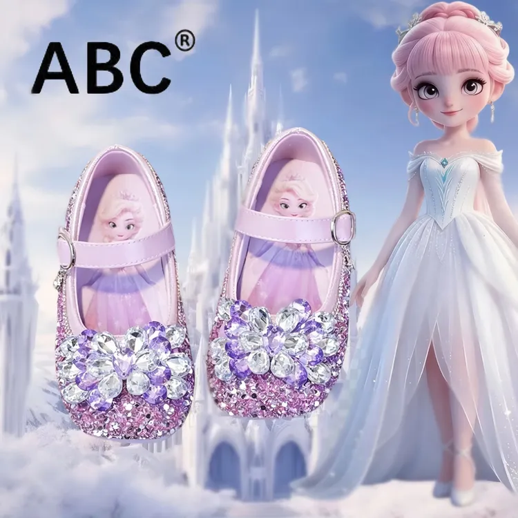 ABC女童艾莎公主水晶鞋2026新款儿童公主鞋儿童单鞋软底小皮鞋