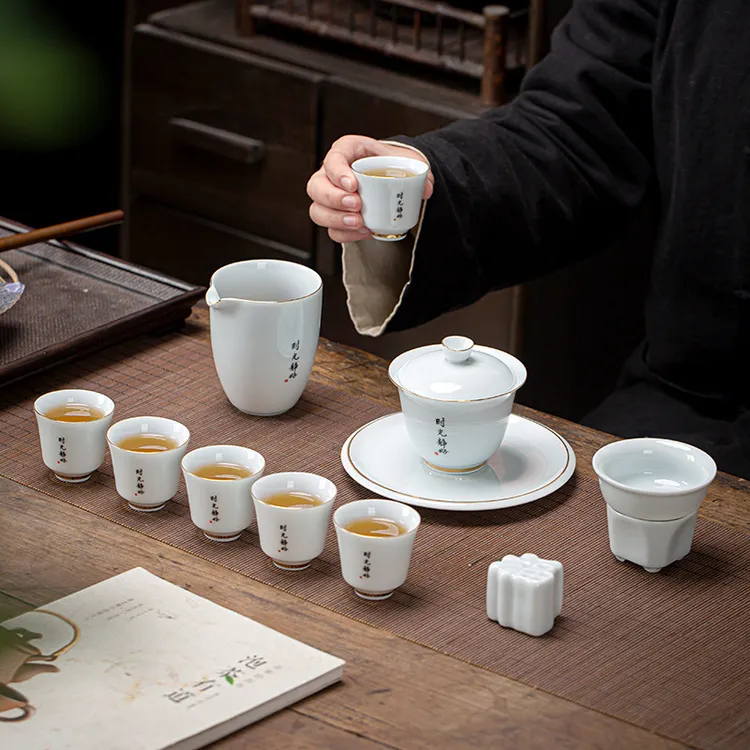 功夫茶具三才盖碗套装茶杯家用整套脂白陶瓷会客家用陶瓷茶具套装