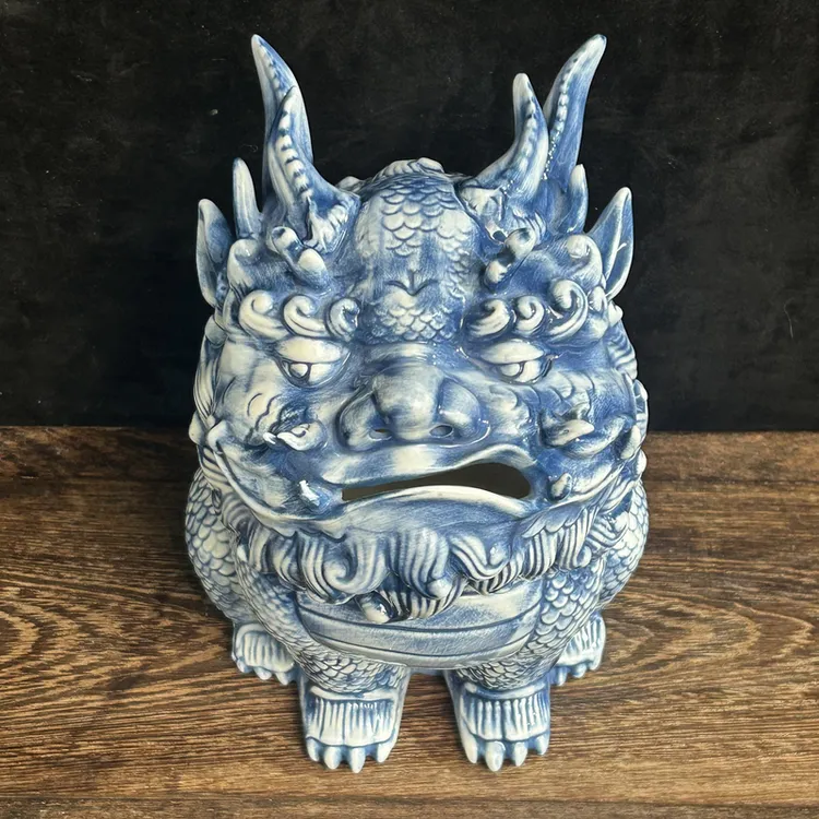 景德镇陶瓷手工麒麟茶宠招财创意摆件精品丑萌可爱礼物冒烟香炉