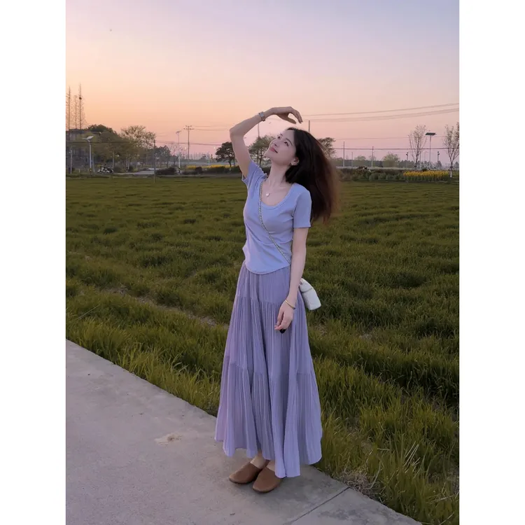 气质甜辣妹时尚裙套装女2025夏季新款修身显瘦上衣搭配长裙一整套