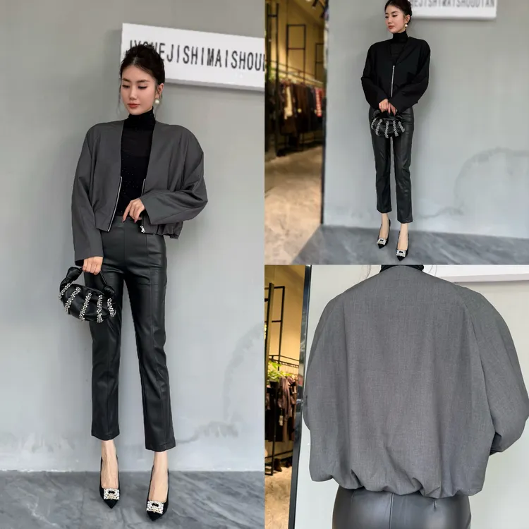 【俊英】高端女装欧洲站2025秋季新款欧货设计感V领显瘦夹克外套
