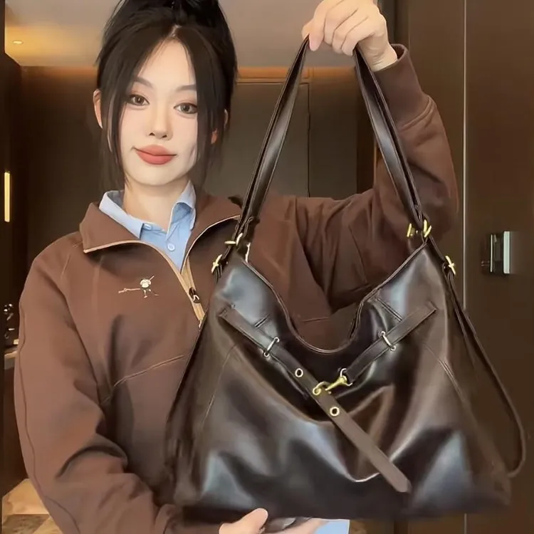 秋冬新款复古大容量单肩托特包小众多功能学生通勤双肩包斜挎包女