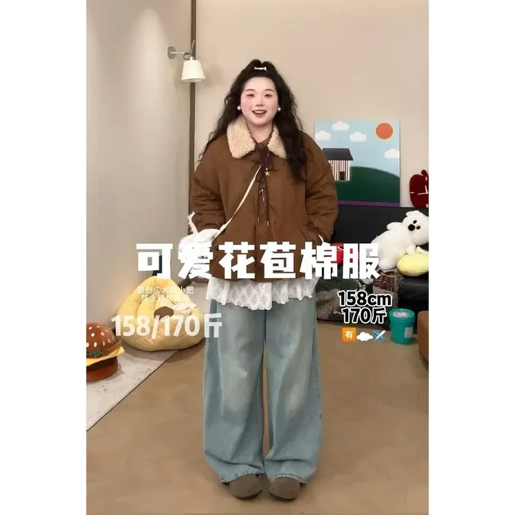 【大菜小肥定制】大码秋冬复古蝴蝶结宽松显瘦外套