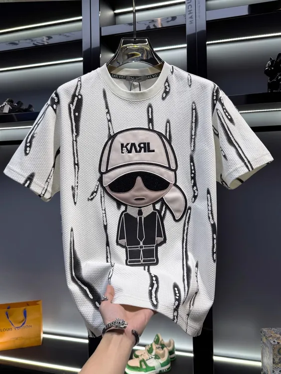 休闲时尚高端刺绣卡通短袖t恤男潮牌薄款透气夏季男士圆领半袖