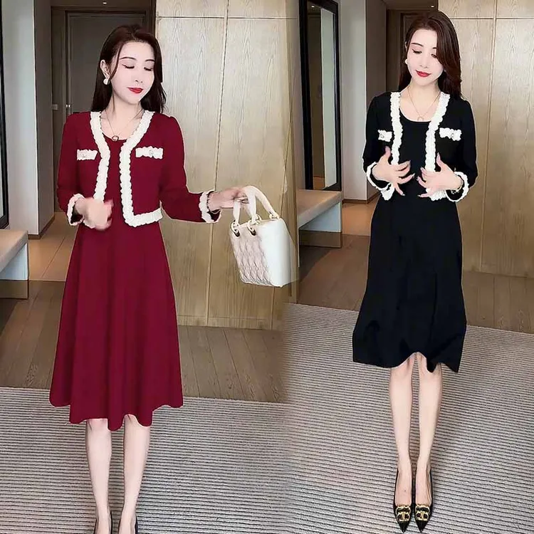 时尚小香风连衣裙女显瘦2025秋季新款设计感开衫背心裙两件套裙子