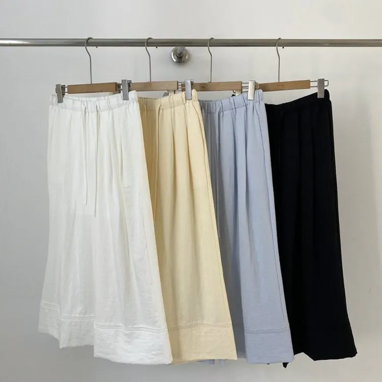 十三行夏季2025春夏新款简约气质休闲百搭拼接花边阔腿裤宽松纯色
