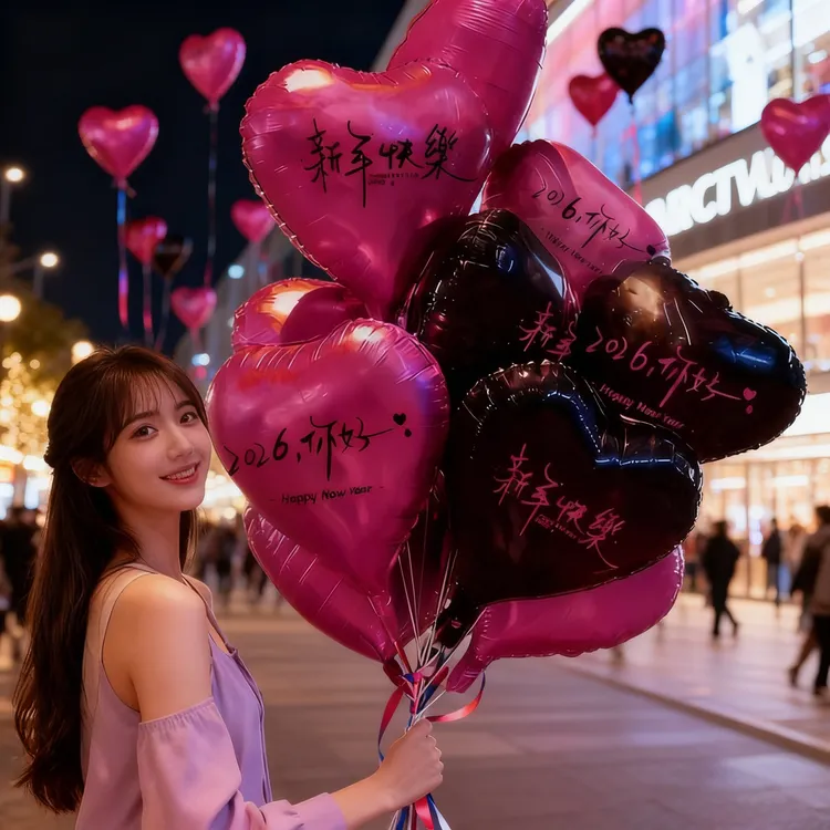 2026爱心跨年气球装饰元旦跨年夜商场浪漫氛围感飘空心形气球批发