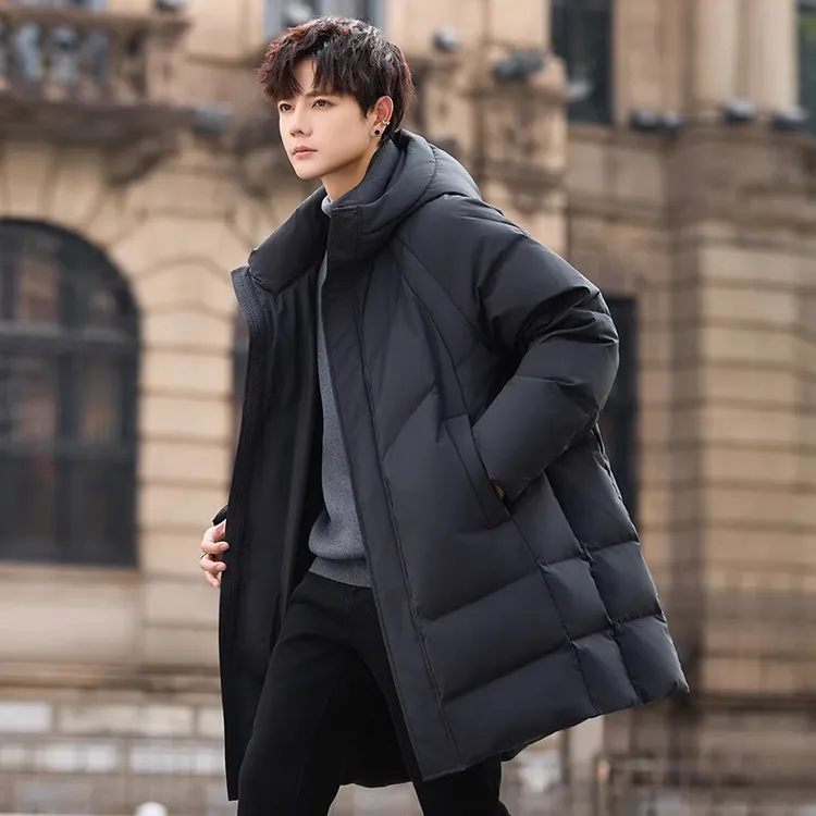 90白鸭绒高端羽绒服男冬季新款中长款加厚保暖防风男士连帽外套潮