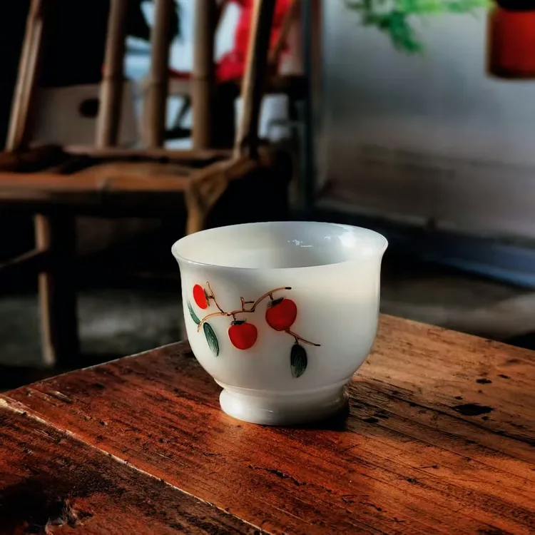 主人茶杯家用高档高冰璞玉陶瓷大号手绘个人品茗主人杯大容量茶具