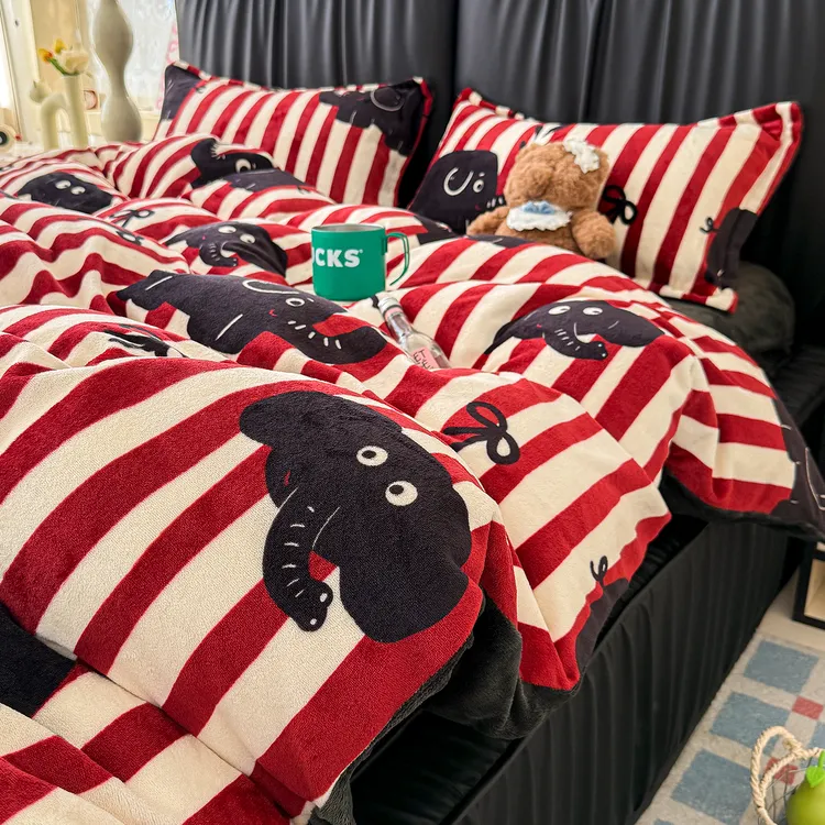 卡通牛奶绒床上四件套加厚保暖毛毛绒儿童冬季床品被套被套三件套
