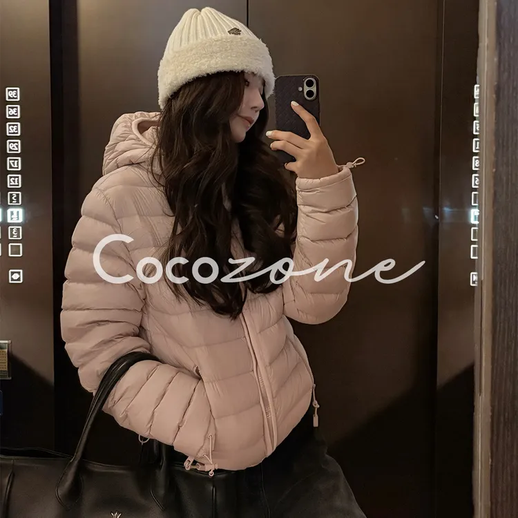 COCO ZONE刘 一一“排骨鹅”95白鹅绒连帽横格纹鹅绒服 CD1A1616