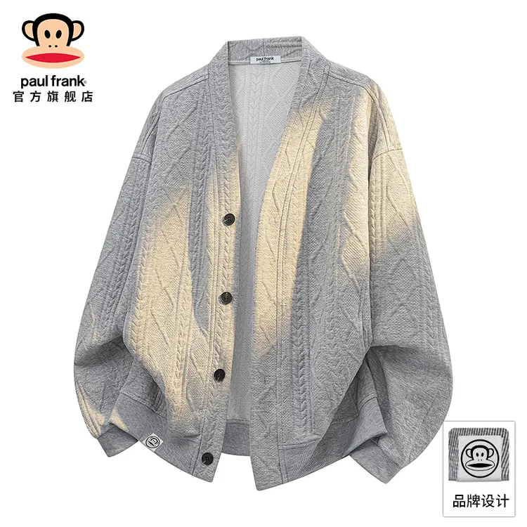 Paul Frank/大嘴猴休闲宽松开衫外套男士2025秋季V领提花长袖卫衣