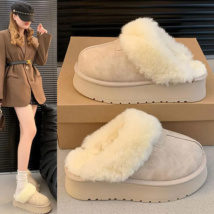 2025新款雪地靴女冬季皮毛一体外穿加绒厚底保暖包头半拖鞋女棉鞋