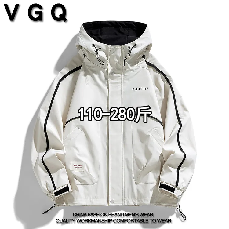 VGQ男士连帽夹克秋季加肥大码宽松百搭户外休闲运动工装外套上衣