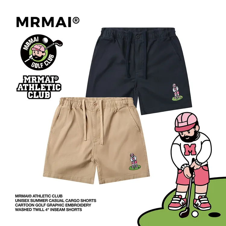 MRMAI运动俱乐部系列夏季高尔夫藏青卡其水洗休闲四分运动短裤