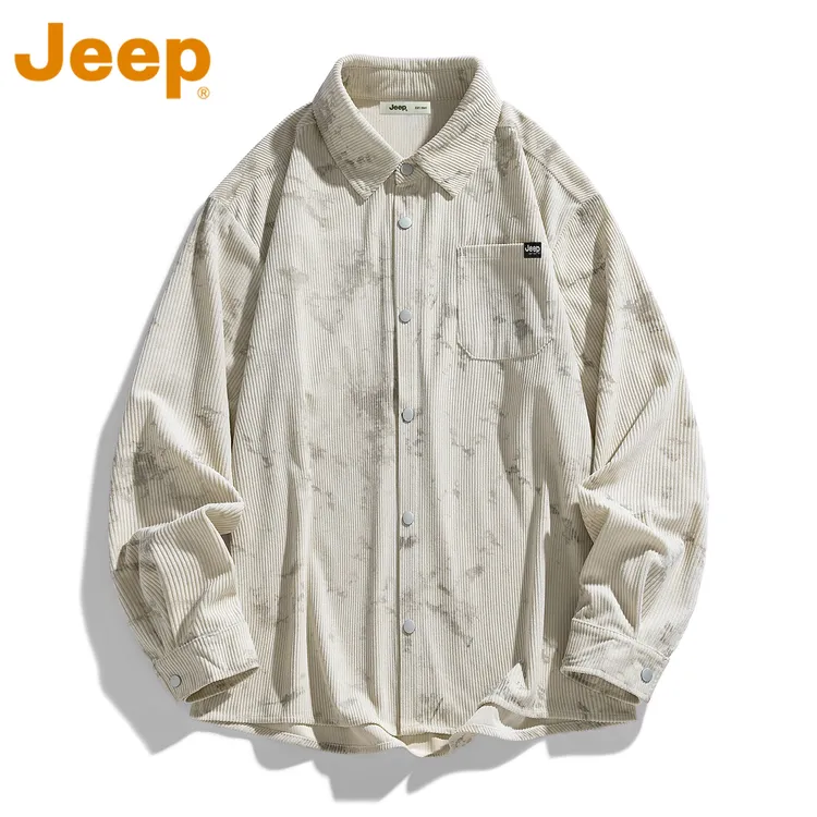 【灯芯绒】JEEP吉普美式扎染长袖衬衫男款春秋季潮牌宽松休闲上衣