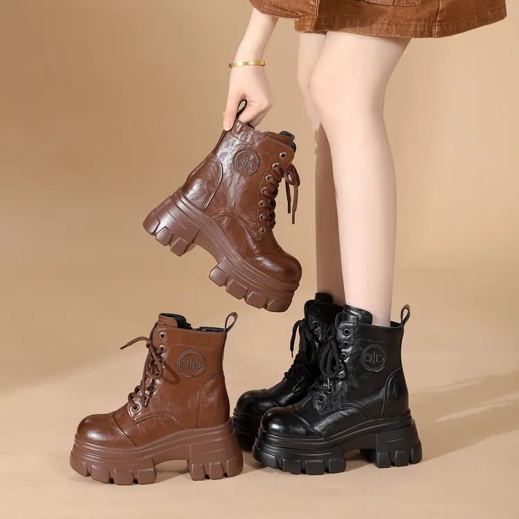 2025爆款秋冬10厘米增高羊毛靴女防滑英伦风小个子马丁靴厚底百搭