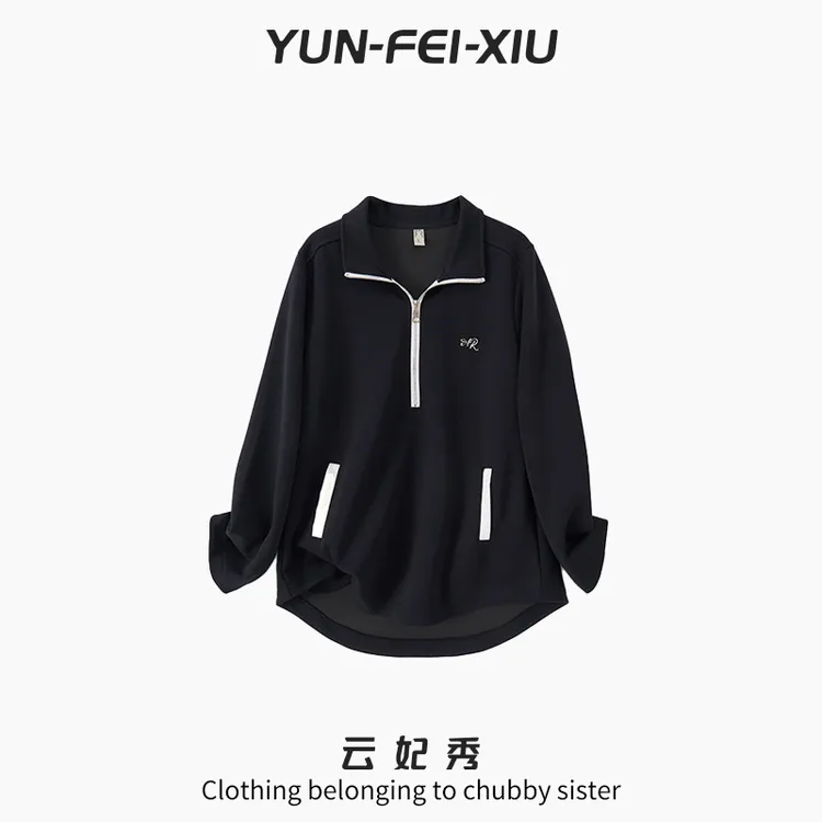 云妃秀大码女装卫衣时尚胖妹妹显瘦宽松百搭减龄翻领上衣秋季3631