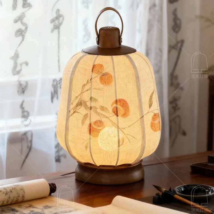 宋代美学台灯中古风复古手绘氛围灯卧室床头灯手提布艺书法茶桌灯