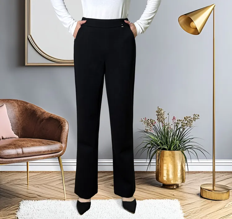 意琳大码秋冬新款加厚显瘦百搭时尚高腰高档高弹直筒微喇裤9993