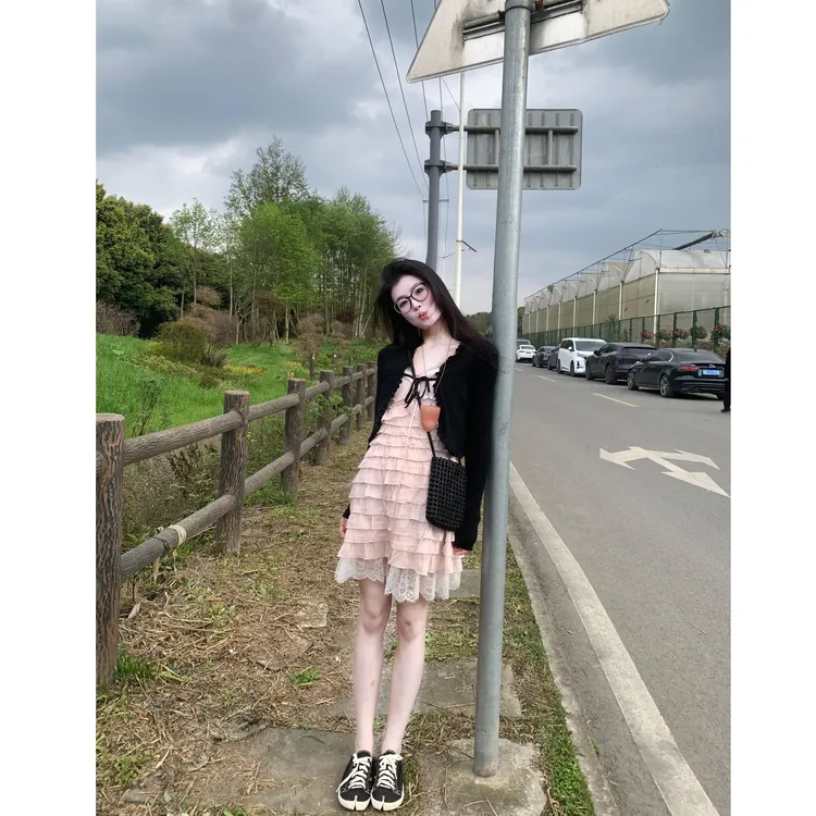 【甜心Rachel】夏季新款法式千金风防晒开衫外套重工吊带蛋糕连衣裙