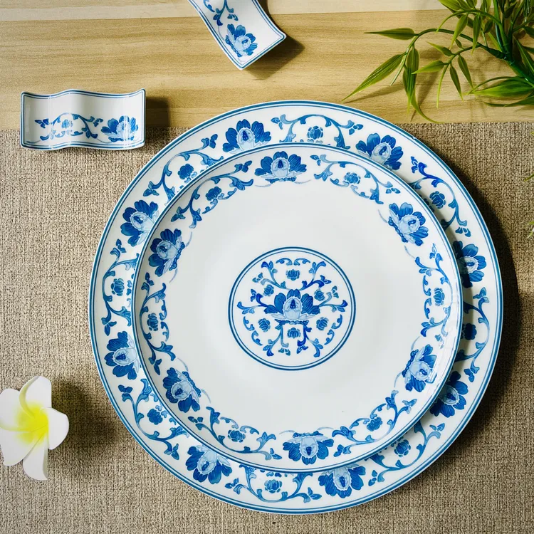 醴陵高温釉下彩陶瓷蓝牡纹系列家用复古家用