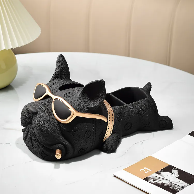 创意法斗犬多功能纸巾盒客厅轻奢高档家用茶几遥控器收纳盒抽纸盒