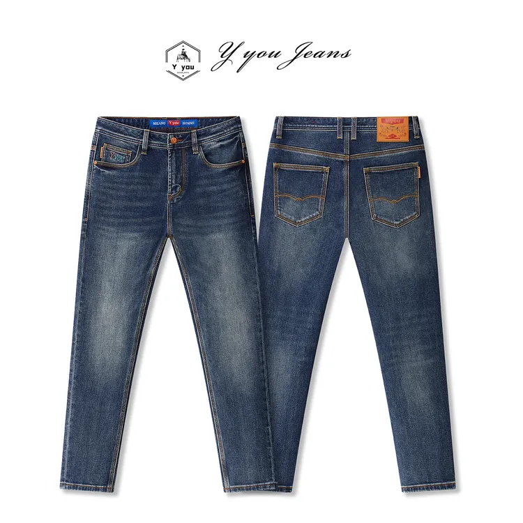 【阿克苏Ⅰ类长绒棉】君子蓝秋冬加绒加厚修身小直筒弹力男士牛仔裤