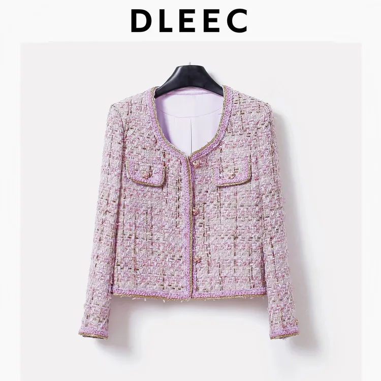 DLEEC 甜飒氛围感紫色肌理感编织粗花呢小香风外套浪漫精致感上衣