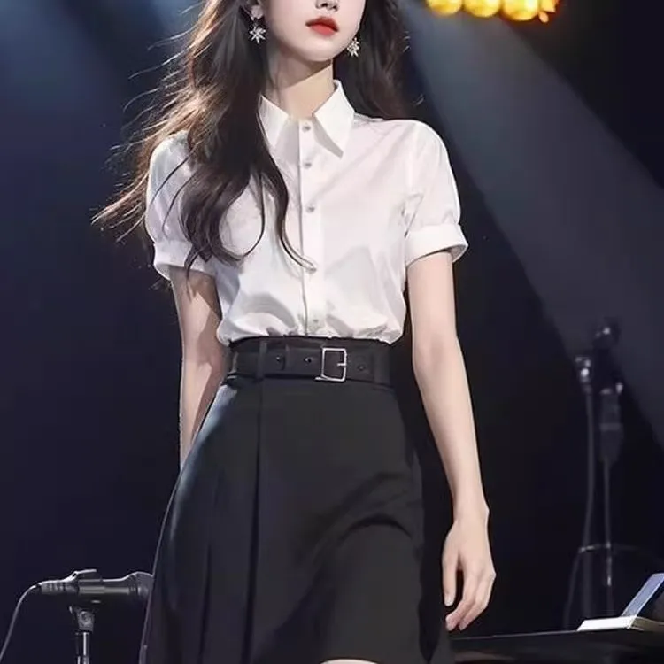 2025夏季新款一整套气质独特漂亮减龄小香风白色衬衫半身裙两件套