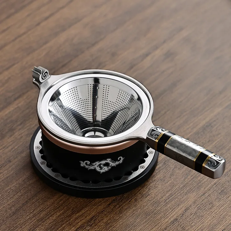新升级大马士革钢祥银茶漏手工茶滤器功夫茶具配件茶隔茶叶过滤网