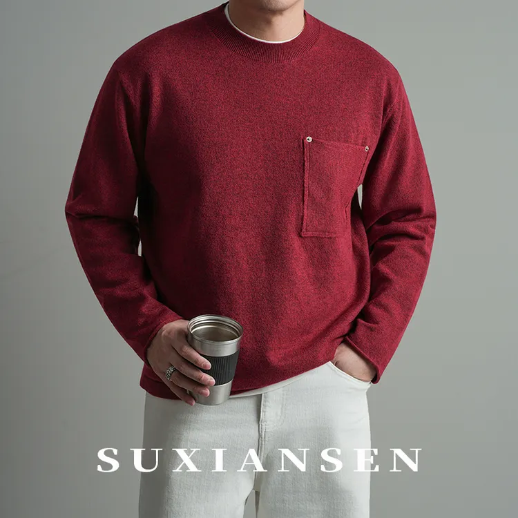 【素先森】冬季绵羊毛混纺针织衫纯色百搭圆领套头毛衣DDM8021