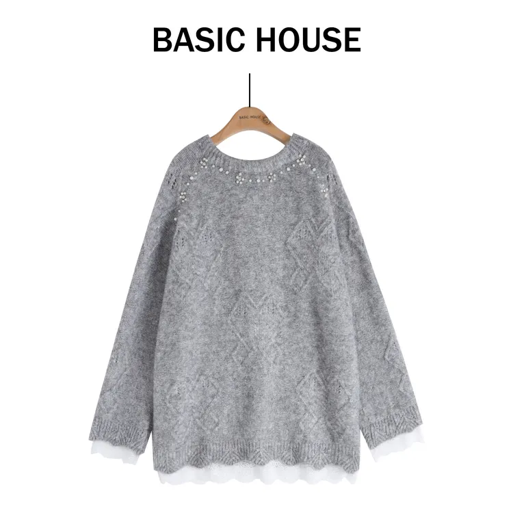 Basic House/百家好气质时尚轻奢针织白色毛衣B1385B565W2