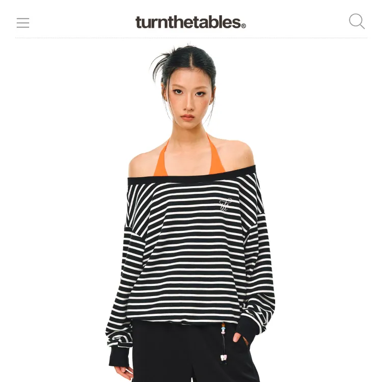 【新品】turnthetables条纹一字肩卫衣